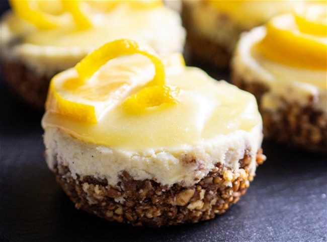 Image of Lemon Tart Cherry Mini Cheesecakes with Lemon Curd