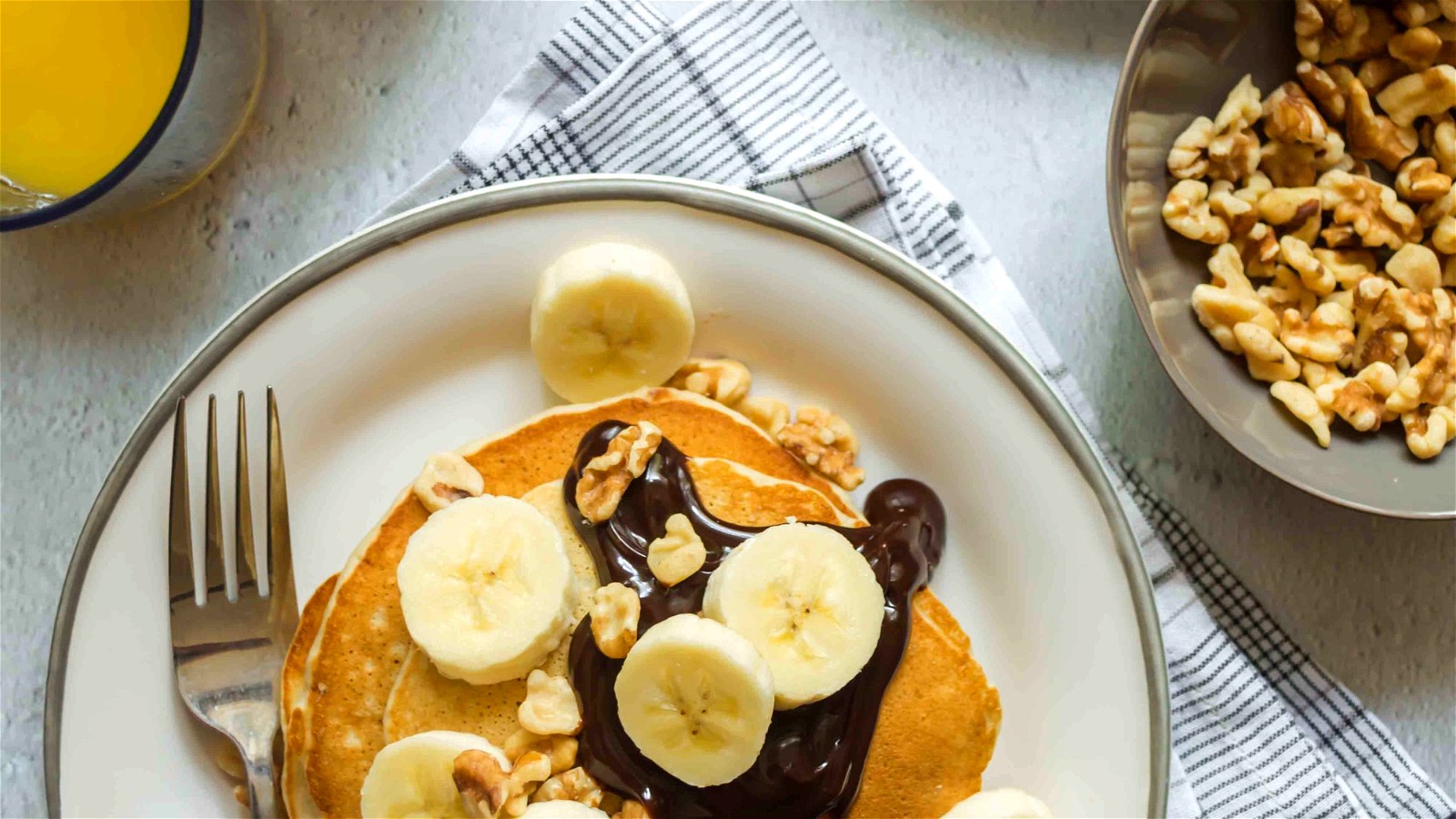 Image of Banana Walnut Fudge Pancakes