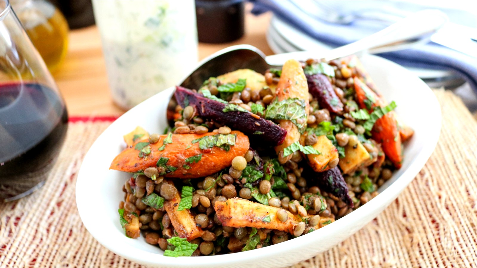 Image of Root Vegetable & Lentil Salad with Tatziki Dressing