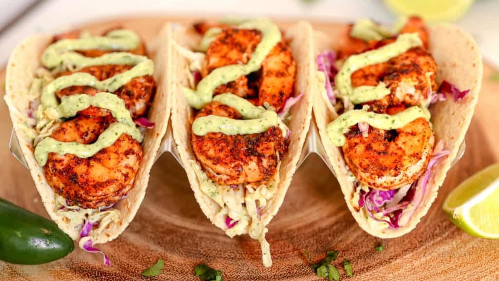 Image of Spicy Shrimp Tacos with Avocado Crema