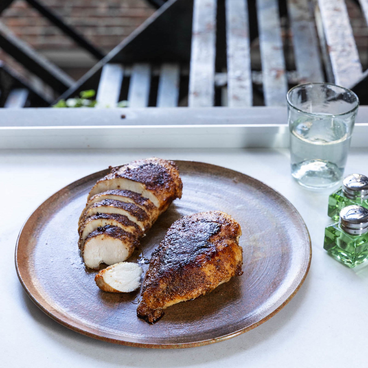 Coriander and black pepper chicken breasts with balsamic glaze