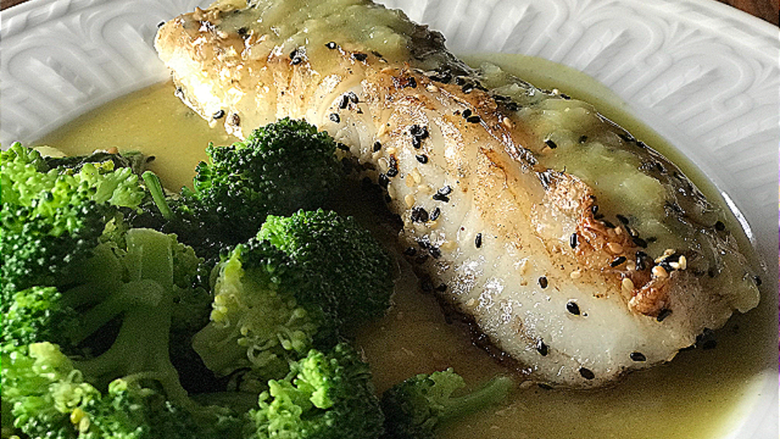 Image of Pan Roasted Sea Bass w/Wasabi Beurre Blanc Sauce 