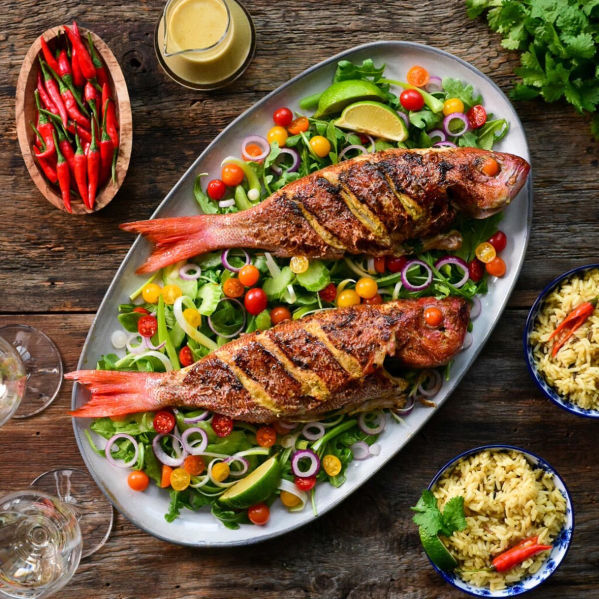 Pan Fried Wild Vermilion Snapper (B-liner) with Green Curry