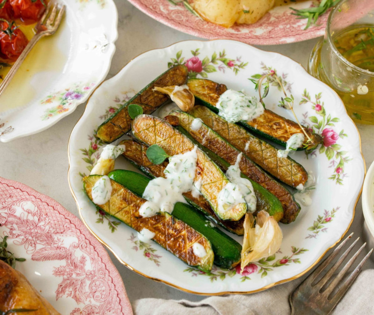 Pan-Fried Zucchini with Yogurt Dressing