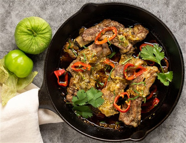 Image of Tomatillo Salsa Braised Baby Back Ribs