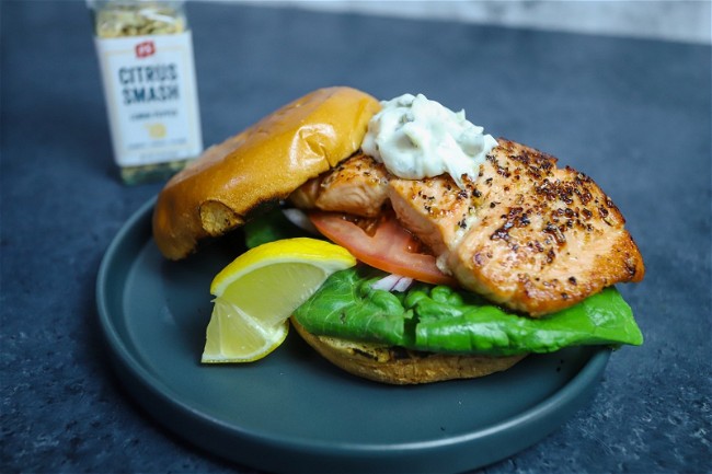 Image of Citrus Salmon Burger w/ Tarragon Aioli