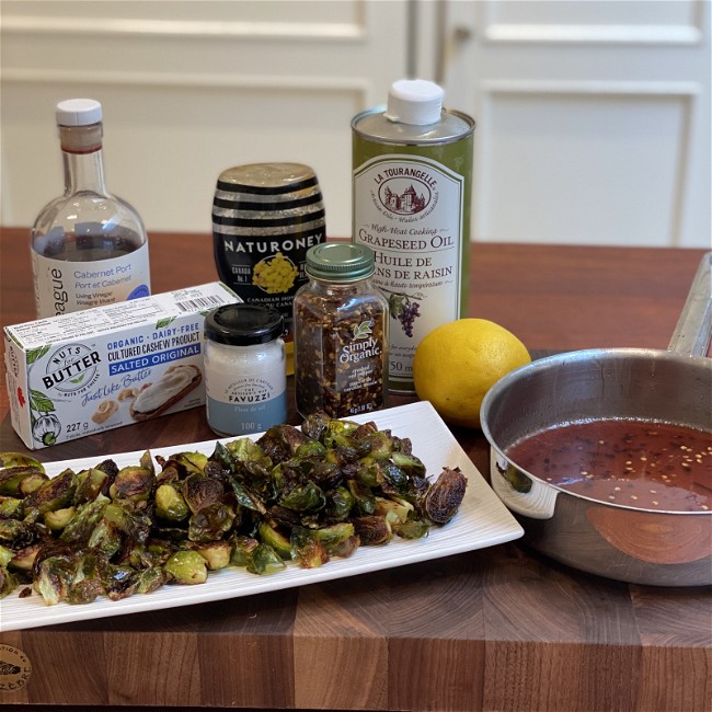 Image of Roasted Brussel Sprouts with Warm Honey Glaze Inspired by Bon Apetit