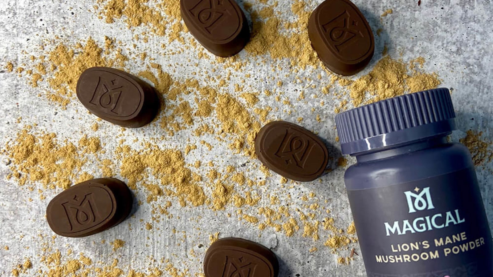 Image of homemade lions mane mushroom chocolates and mushroom powder