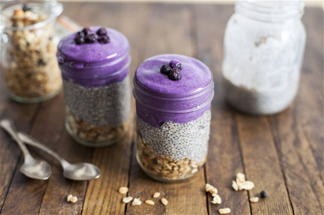 Image of Chia Parfait with Granola and Blueberry Tofu Creme