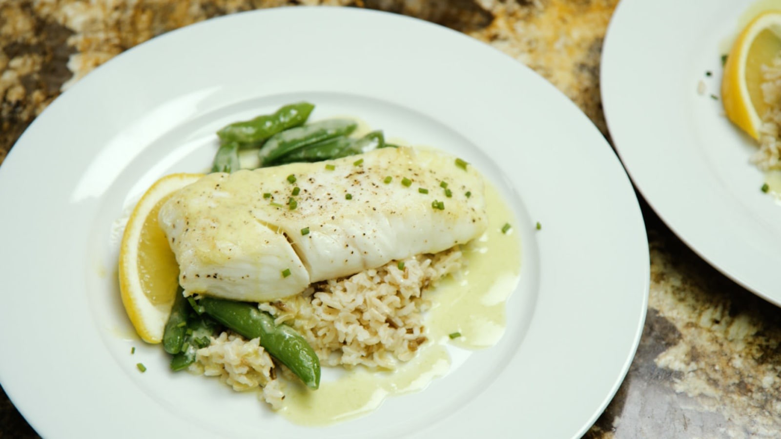 Image of Halibut with Green Pea Butter Sauce (Video)