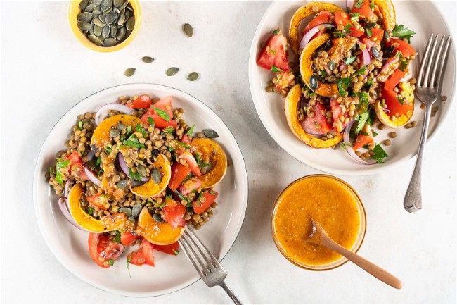 Image of Autumn Squash Salad with Tomato Chia Dressing