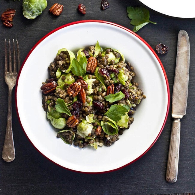 Image of Lentil and Brussels Sprout Salad with Creamy Chia Dressing