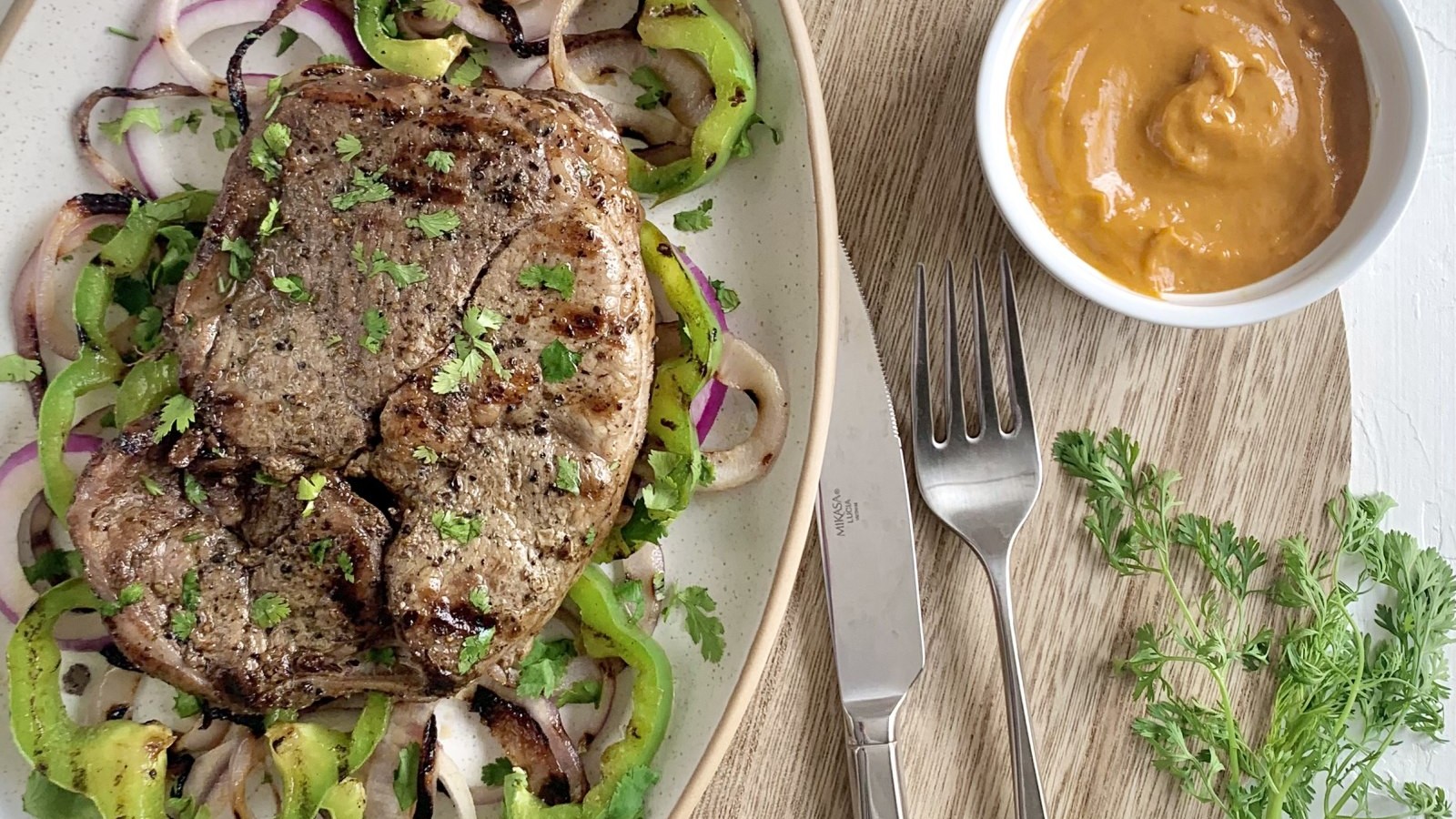 Image of Lamb Steak with Roasted Red Pepper Sauce    