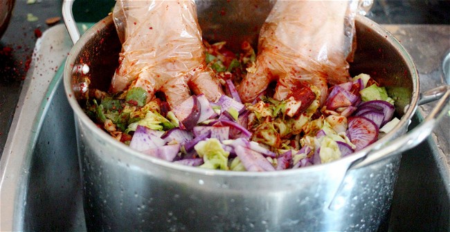 Image of Korean Kimchi with Daikon, Cabbage and Hot Red Pepper Flakes