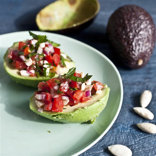Image of Almond and Salsa Stuffed Avocado