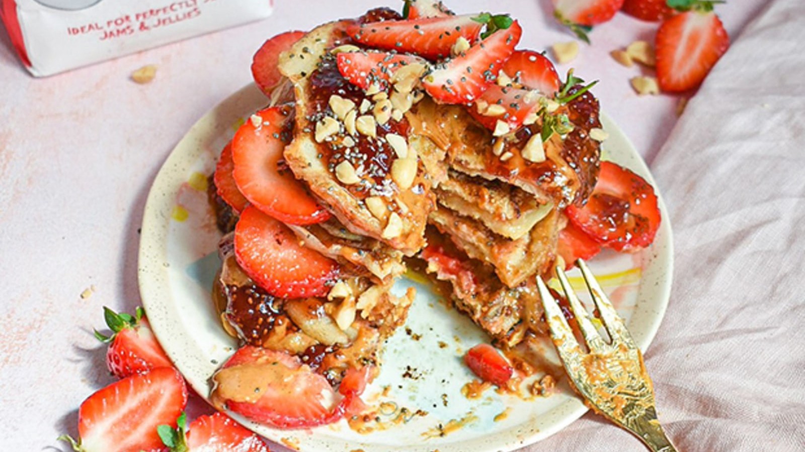 Image of Loaded Pancakes with Strawberry, Vanilla and Chia Seeds Jam 
