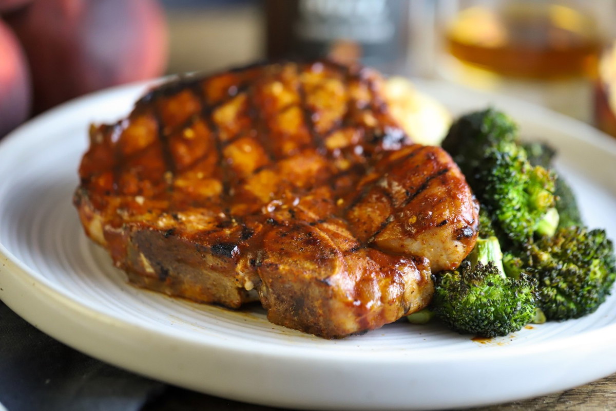 Giant Bone-in Peach BBQ Pork Chops