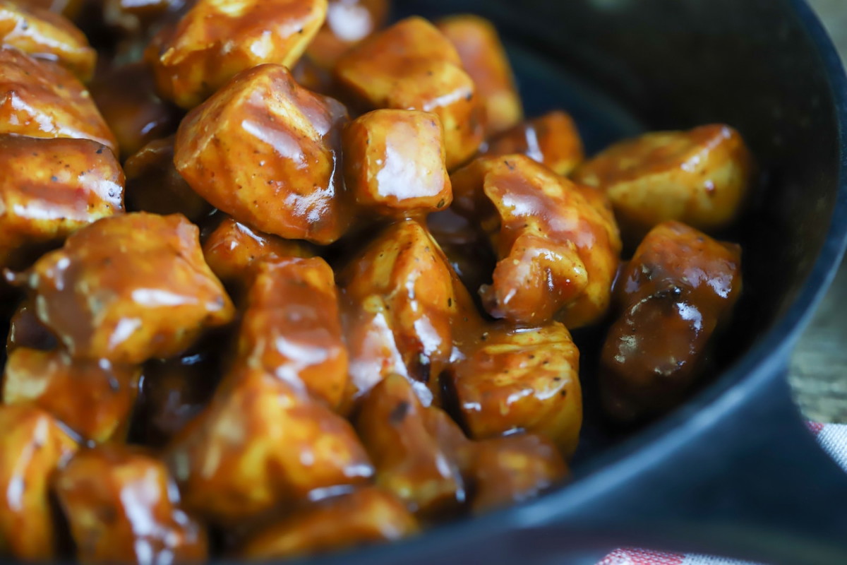 Peach Whiskey Pork Nuggets