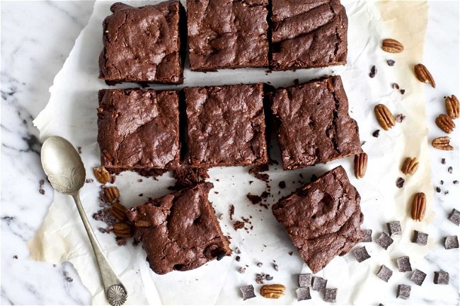 Image of Vegan, Gluten-Free Brownies with Pecans and Cacao Nibs