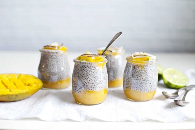 Image of Dessert Chia Pudding Parfait with Coconut Milk and Mango