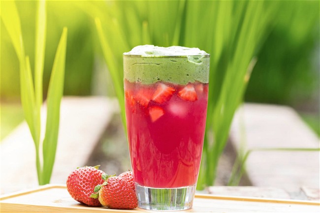 Image of Homemade Organic Pink Drink With Matcha Cold Foam