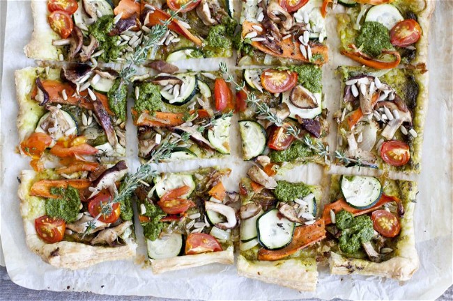 Image of Vegetable Tart with Mushrooms and Sunflower Seeds 
