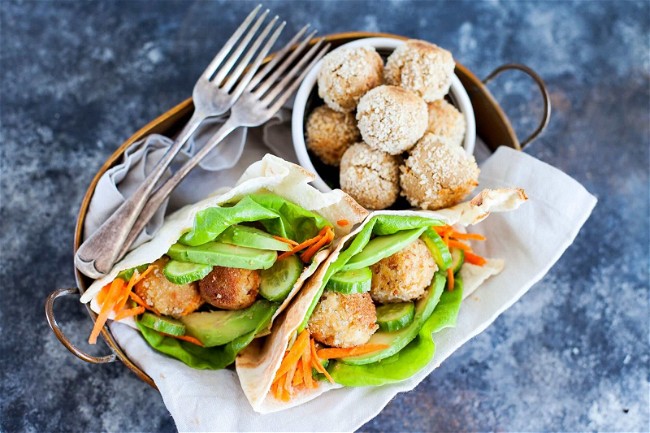 Image of Pita Sandwiches with Tofu Balls and Spicy Vegenaise