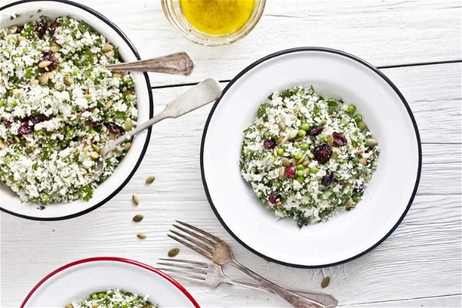 Image of Cauliflower Couscous with Fresh Herbs and Grilled Pumpkin Seeds