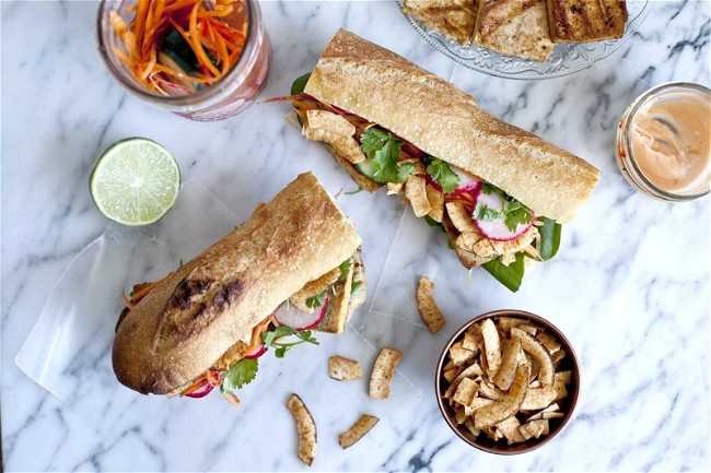 Image of Tofu Banh Mi with JIVE Spicy Coconut Chips