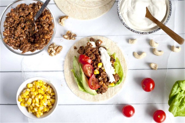 Image of Lentil and Walnut Tacos with Vegan Sour Cream
