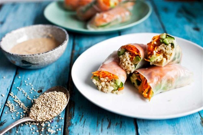 Image of Quinoa Spring Rolls with Spicy Cashew Sauce