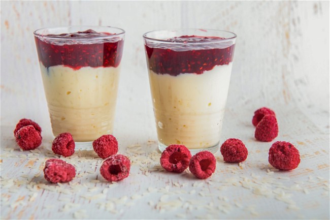 Image of Rice Pudding with Raspberries and Rhubarb