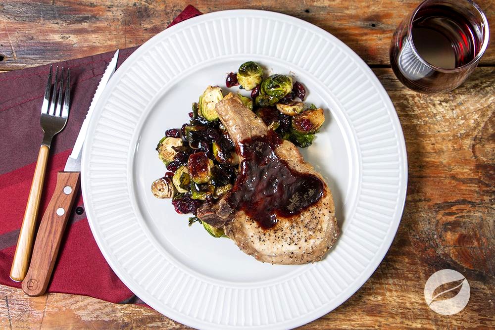 Image of Pork Chops with Balsamic Glazed Brussels Sprouts
