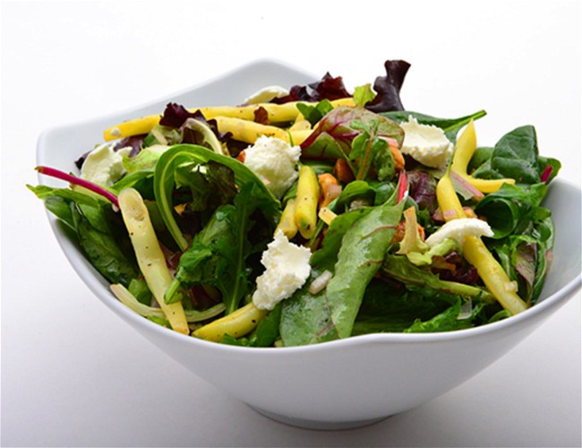 Image of Garden Lettuces & Arugula with Summer Beans, Goat Cheese, & Hazelnuts