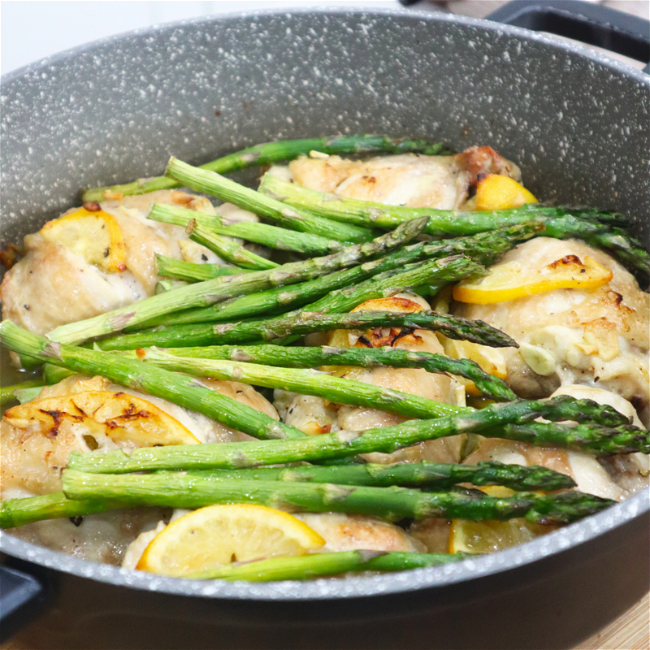 Image of Roast Chicken Thighs with Lemon & Asparagus