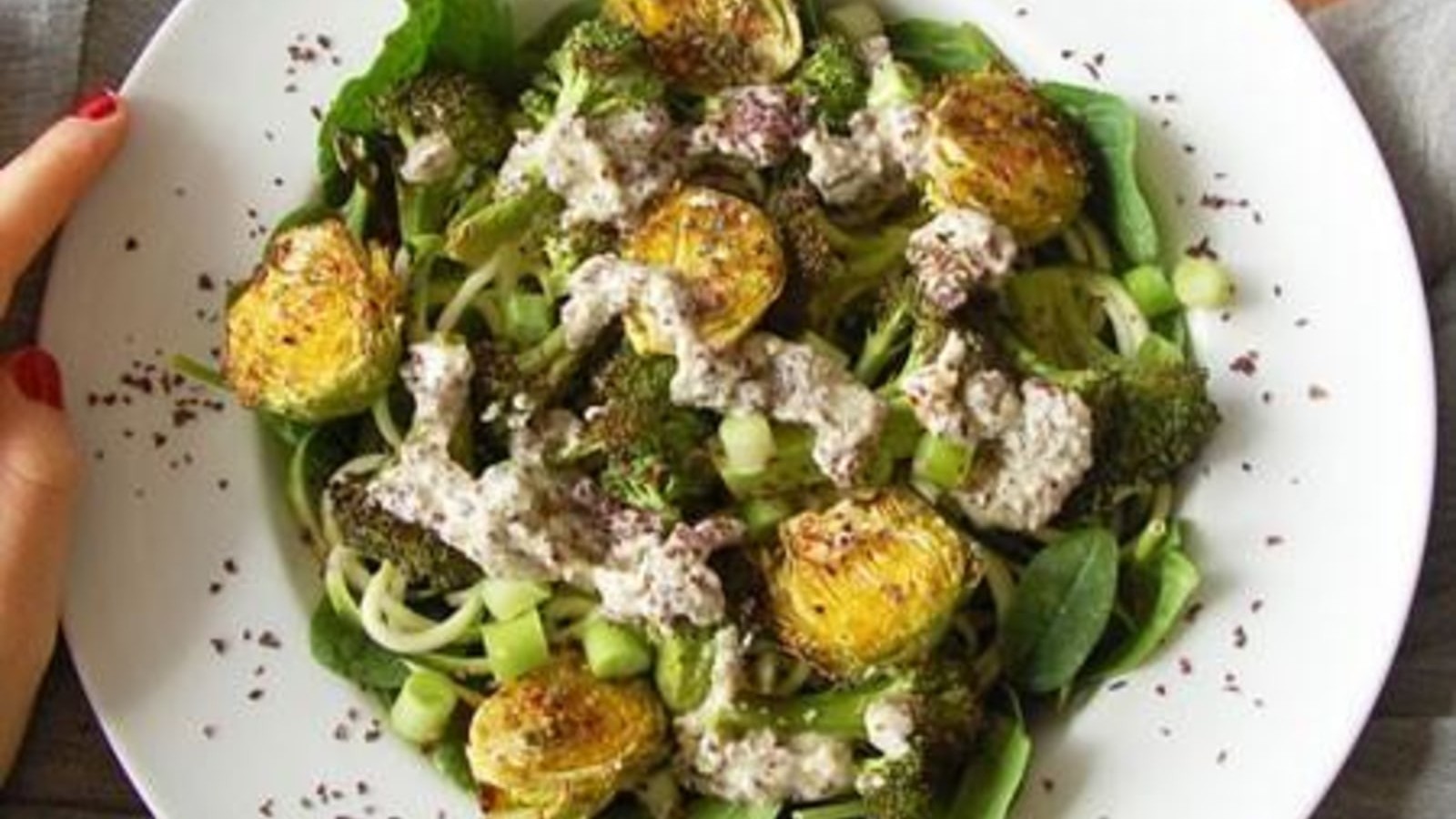 Image of Broccoli salad with tamari and dulse flake dressing