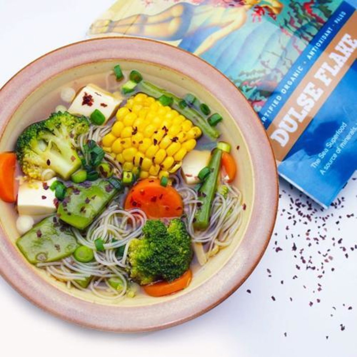 Vegetable soup with dulse flakes