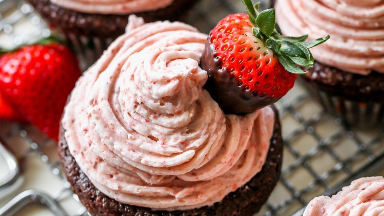 Image of Chocolate Tahini Cupcakes with Strawberry Buttercream Icing