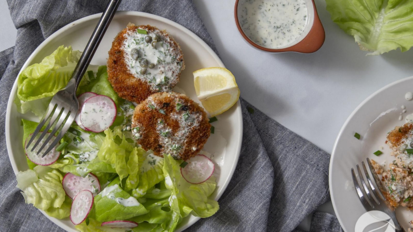 Image of Salmon Cakes with Buttermilk Herb Dressing