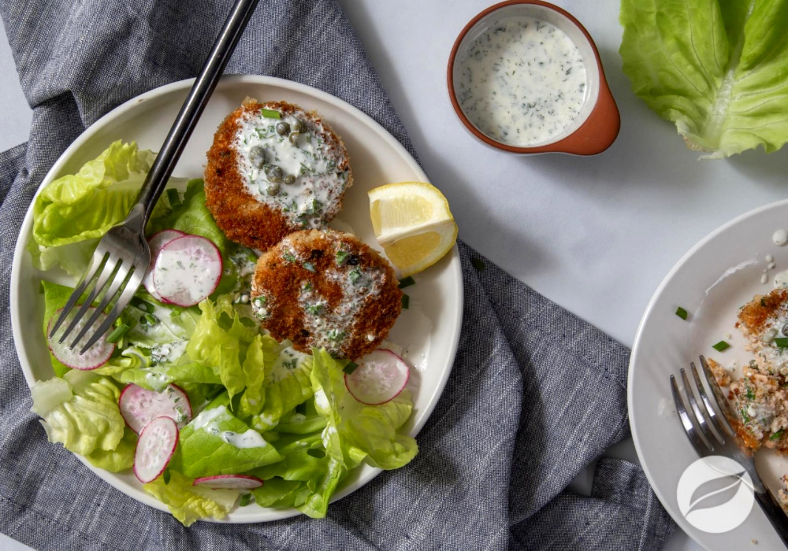 Image of Salmon Cakes with Buttermilk Herb Dressing