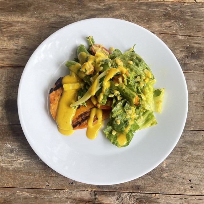 Image of Romaine and Freekeh Salad with Golden Tahini Sauce