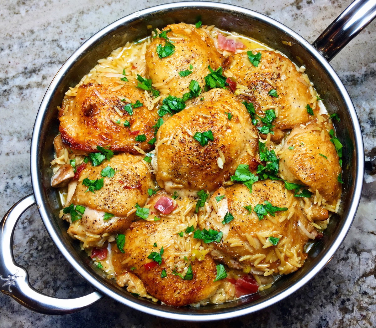 Skillet Chicken Marsala and Orzo