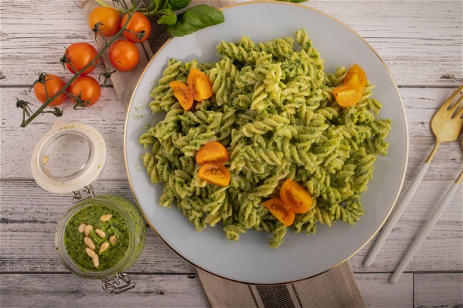 Image of Fusilli with Pesto and Cherry Tomatoes