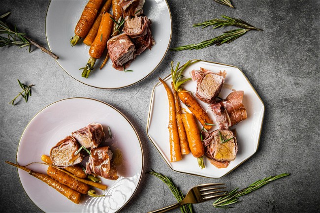 Image of Prosciutto-Wrapped Pork Tenderloin with Honey-Glazed Carrots