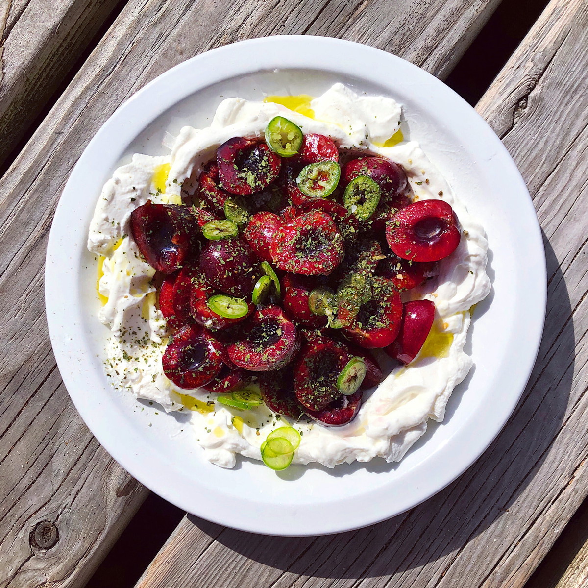 Labneh Cherry Serrano Salad