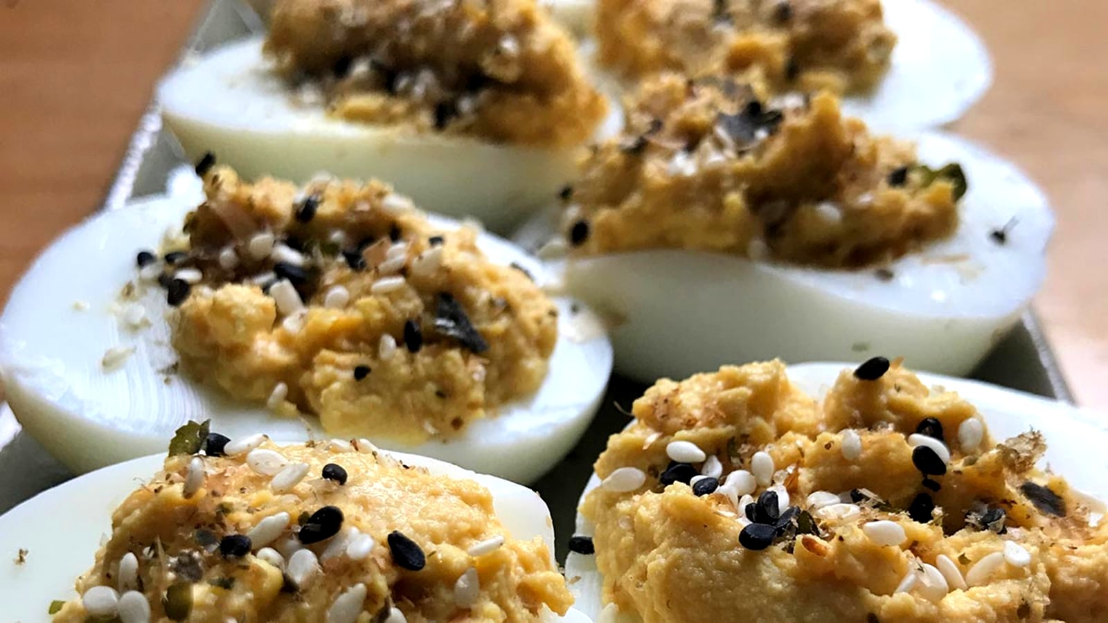 Image of Miso Deviled Eggs topped with Seaweed Sprinkles