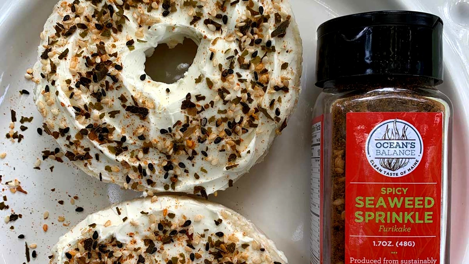 Image of Bagel with Cream Cheese and Seaweed Sprinkles