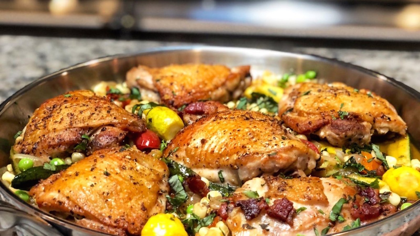 Image of Crispy Chicken Thighs with Summer Succotash