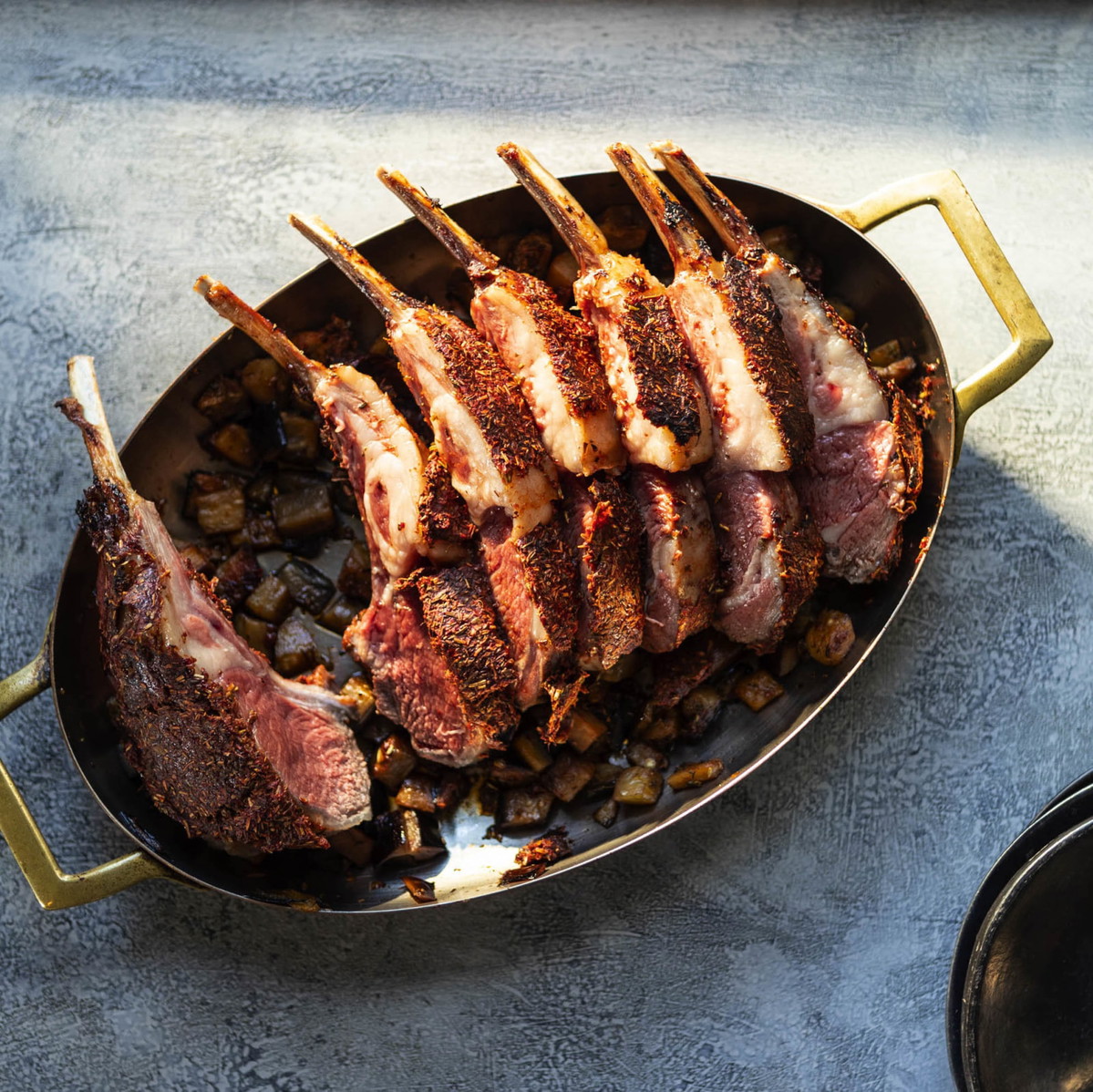 Tomato-Glazed Rack of Lamb with Eggplant