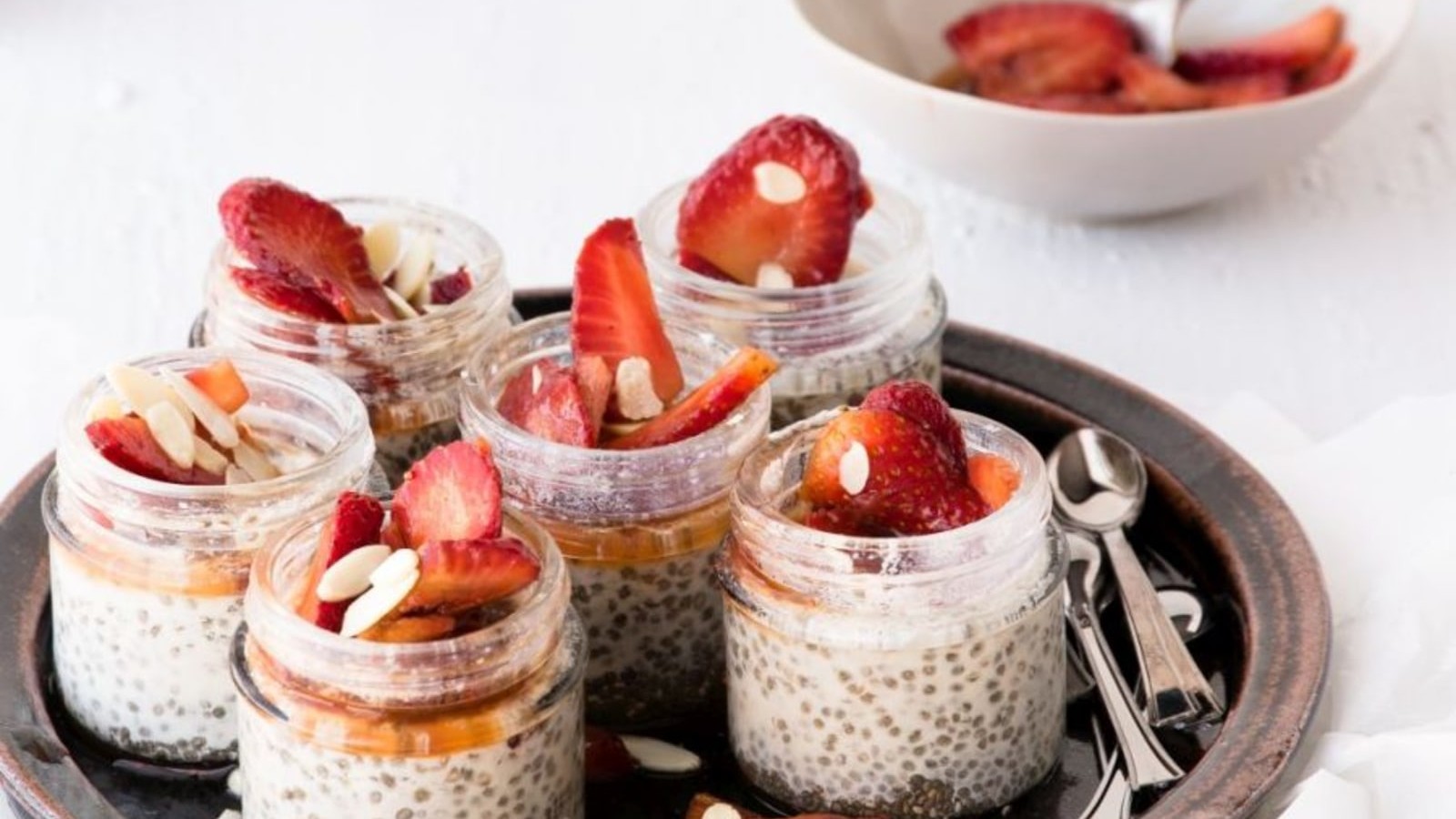 Image of Vanilla Chia puddings with macerated strawberries
